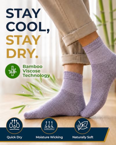Image of Pembrook Bamboo Viscose Diabetic Socks for Women & Men - 6 Pairs Ankle Socks for Swollen Feet | Neuropathy Socks