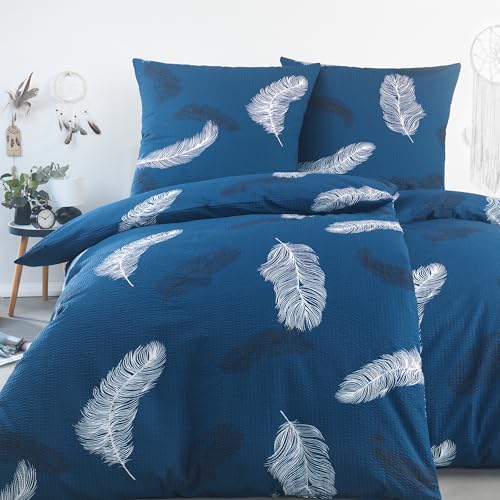 BaSaTex Seersucker Bettwäsche Baumwolle Set 4teilig 135x200 + 80x80 cm...