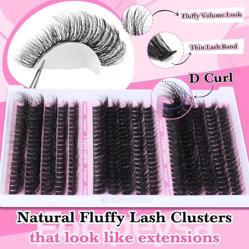 Fluffy Lash Extension Mink Thick Cluster Eyelash Extensions 10-18mm Lash Clusters Individual Lash Extensions DIY Clusters Lashes Extension at Home by Focipeysa (300pcs-70P+80P+90P 10-18mm) - Image 4