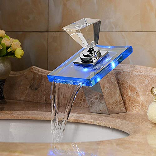Mitigeur de salle de bains à LED avec robinet lavabo cascade eau chaude et froide