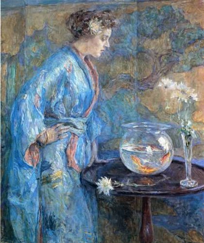 Peinture à l'huile Girl in Blue Kimono Robert Reid pour habiller un grand mur vide 36x48