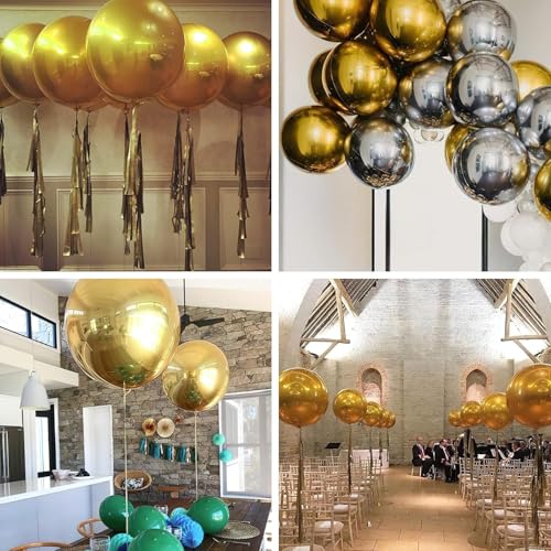 Image of 6Pcs 22 inch Golden Metallic Ball Balloons 4D Large Foil Balloons for 70s Disco Party Birthday Decorations