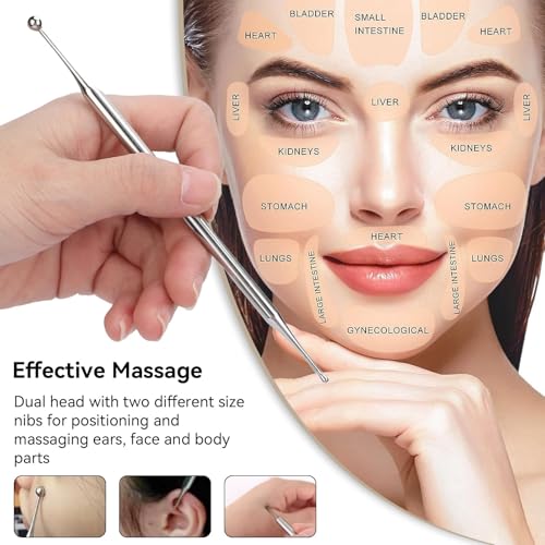 Dual Head Facial Reflexology Tools, Roestvrijstalen Draagbare Oor Acupunctuur Body Point Probe Massage Tool - Afbeelding 3
