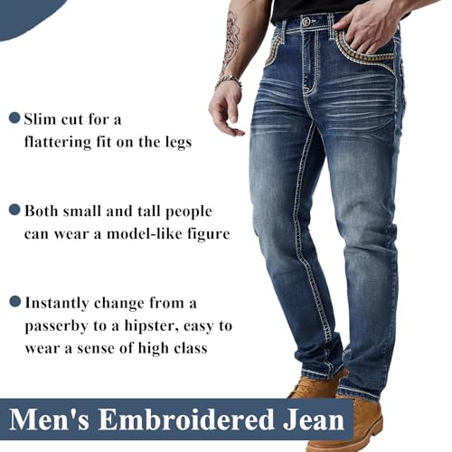 Men's Relaxed Straight Fit Jeans with Comfort Flex Classic Pants for Men Straight Leg Casual Embroidered Jeans3