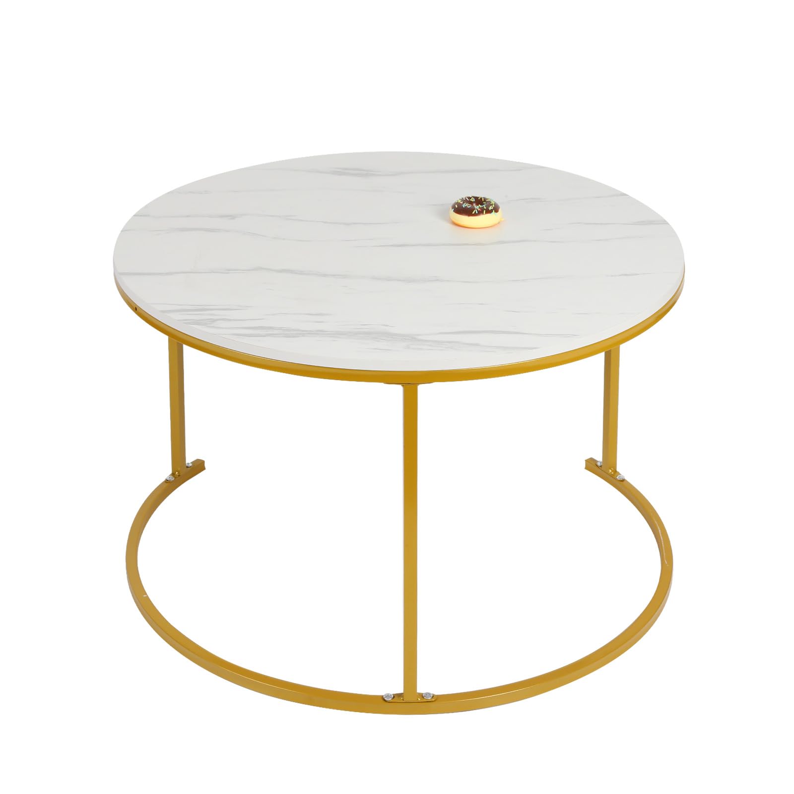 LANTUS Table Basse Salon, Adaptée au Salon, pour Fenêtre et Baie Vitrée, Coffee Table 2 Pièces, Table Basse Ronde Moderne, Table Gigogne Ronde,70 x 70 x 45 cm – Blanc et Or
