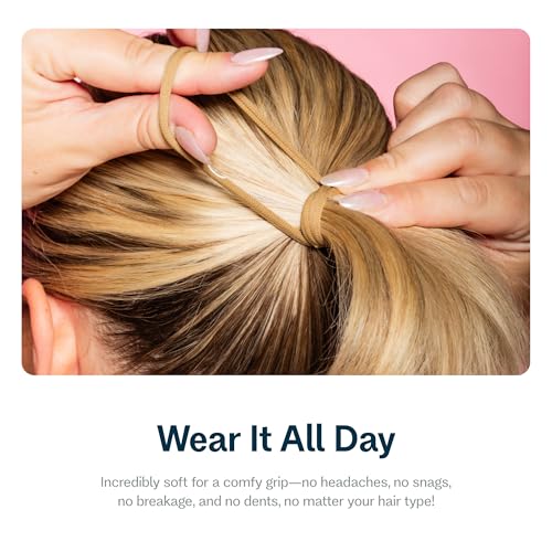 Image of Gimme Beauty Fine Hair Elastic Bands - Slim-Fit Elastic Ties for Fine, Brittle, or Bleached Hair - No-Dent, Gentle-Grip Ponytail Holders for All-Day Comfort - 12 Pack, Dark Blonde