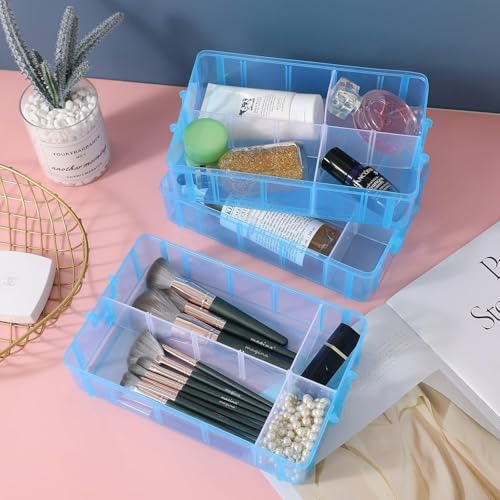 Image of PAXCOO 3-layer Blue Stackable Storage Container with Dividers, 30 Grid Plastic Organizer Box for Dolls, Fuse Beads, Nail Polish, Jewelry, stationery, Hair Accessories, color-blue.
