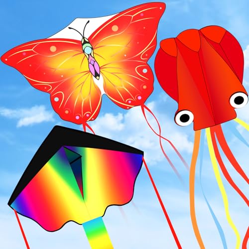 Drachen Kinder ab 3-6, Flugdrachen Steigen Lassen Erwachsene, Kinderdrachen Bunt Delta und Rote Oktopus Winddrachen mit Drachenschnur für Mädchen Jungen Drachen Kinder ab 3-6, Flugdrachen Steigen Lassen Erwachsene, Kinderdrachen Bunt Delta und Rote Oktopus Winddrachen mit Drachenschnur für Mädchen Jungen