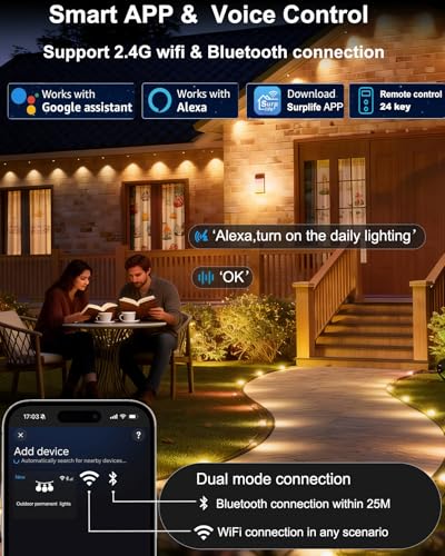 Seyxicnor 100ft Permanent Outdoor Smart Lights Pro with 60 RGBCW+IC LEDs & WiFi/Alexa Control, IP68 Waterproof Christmas Lights Outdoor Year-Round Lighting 108 Scene Modes for Daily, Halloween Décor — view 5