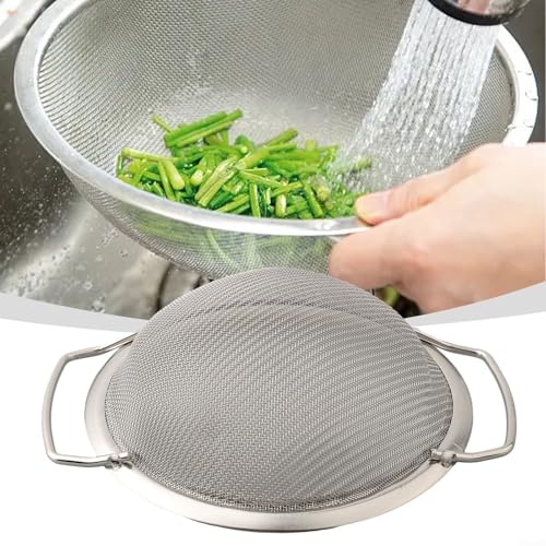 Shophubio Escurridor de acero inoxidable con malla fina, asas dobles y base redonda que no se enrolla, colador de cocina resistente para harina, azúcar, verduras (20 cm)