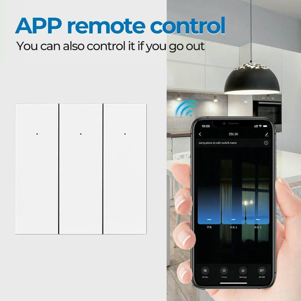 JXQXHCFS Tuya Smart WiFi Light Switch Push Button Wall Switch Smart Life Timing Control EU UK Compatible with Alexa Google Home-Black 3 Gang