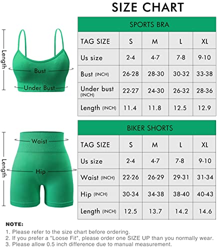 Seamless Workout Sets For Women 2 Piece Outfits High Waist Yoga Shorts Adjustable Padded Sports Bra And Biker Short Set (A0010L-Deep Green) #TOP4