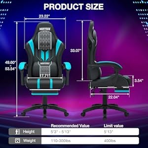HOFFREE LED Gaming Chair with Speakers Massage Big and Tall Computer Gaming Chairs Ergonomic Reclining Heavy Duty Game Chair with Footrest Blue and Black HOFFREE LED Gaming Chair with Speakers Massage Big and Tall Computer Gaming Chairs Ergonomic Reclining Heavy Duty Game Chair with Footrest Blue and Black