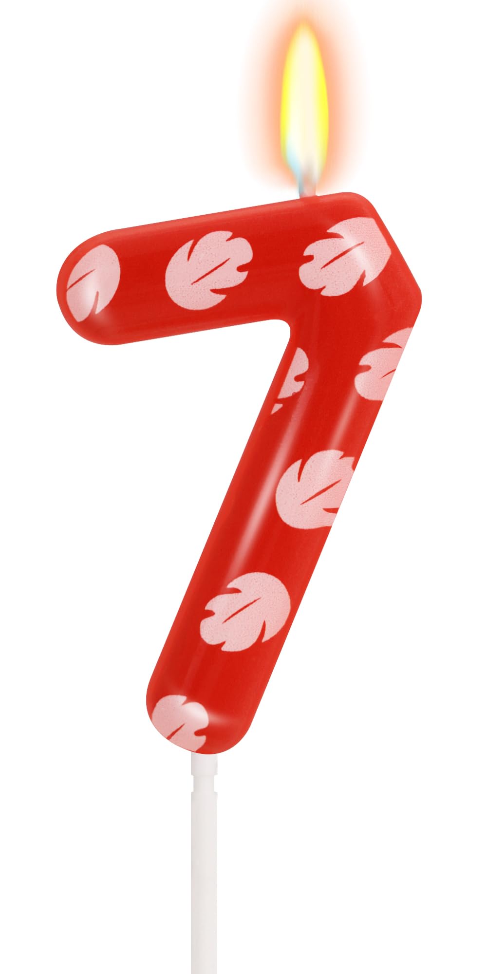7th Birthday Candle for Girls Boys, Leaves Red Cake Topper Hawaii Party Supplies Cartoon Birthday Party Decorations (Number 7)