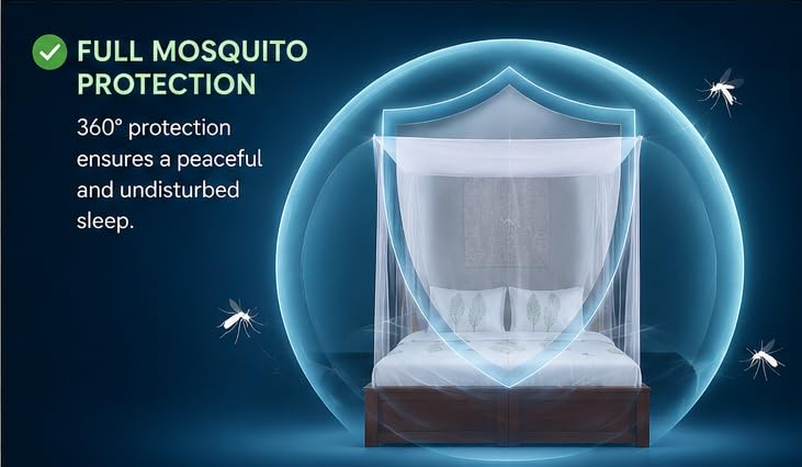 Image of Mosquito Net for King Size Bed - Foldable Square Mosquito Net Double Bed | Mosquito Net for Queen Size Bed | Mosquitoes Net for Sukun Wali Neend | White