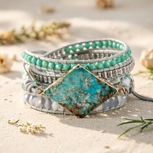 Image of YGLINE Boho Handmade Wrap Leather Tube Crystal Stone Bracelet for Women