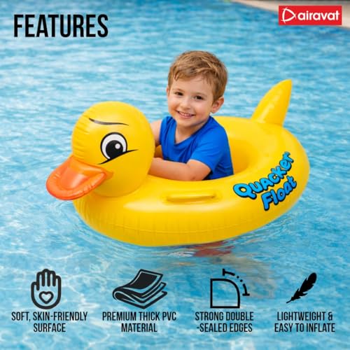 Image of Airavat Floats for Pool, Inflatable Pool Floats Swimming Ring, Swimming Float for Junior, Inflatable Floater, Water Float for Kids Swimming Pool Beach Summer Water Float Party Outdoor (Yellow Duck)