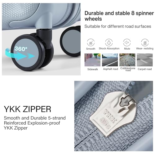 Hanke 16 inch Underseat Carry on Suitcases with Wheels,Lightweight Hard Shell Carry on Luggage with Wheels for Weekender,Travel Approved Small Suitcase,Travel Luggage for Womem Men,Gray.4