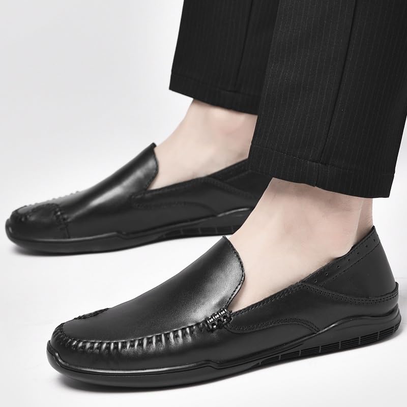 Loafers for Men Round Toe Leather Solid Color Loafer Shoes Lightweight Slip Resistant Flexible Casual Prom Slip-ons3