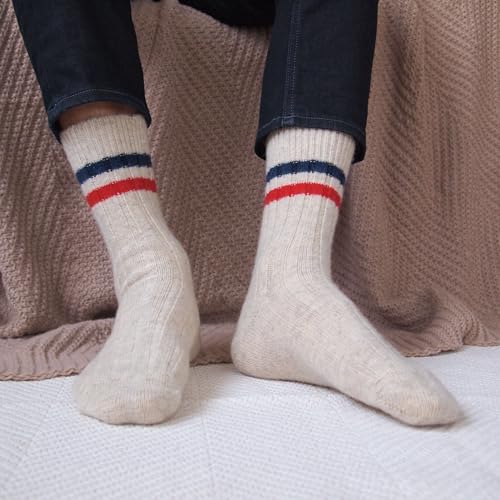 Image of 92% Merino Wool Socks Crew Cozy Heavyweight Home Travel Outdoor Super- Soft Socks, 100% Made in Mongolia