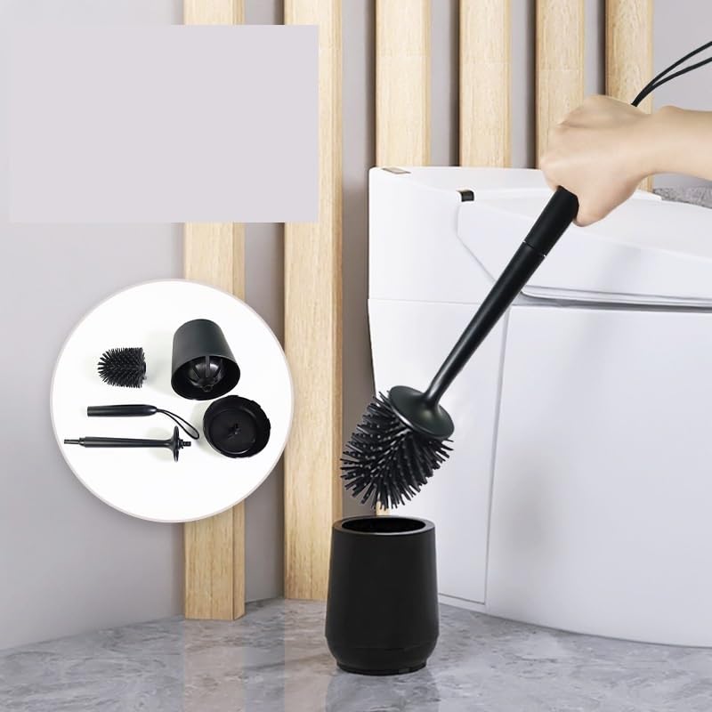 Escobillero y Portaescobillas Juego de escobilla baño con Base for la Limpieza Diaria del hogar Limpieza Profunda(Negro)