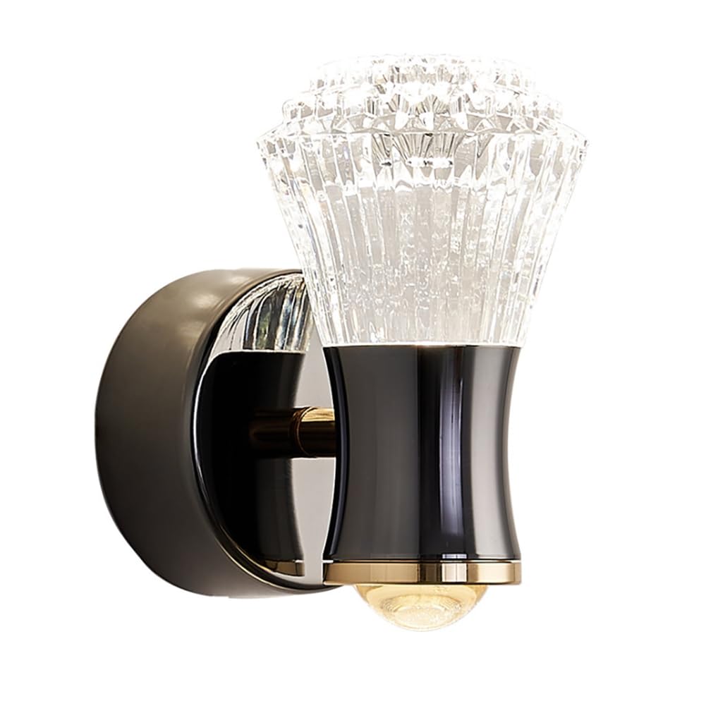 SXSCARKX Wall Light Indoor LED 8W 3000K Warm White Modern Crystal Lamp Decorative Sconce for Living Room Bedroom Hallway Corridor Stairs Hall, Black