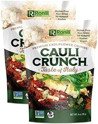 Cauli Crunch | Italian Cauliflower Gluten Free Bread Crumbs – Italian Bread-Free Breadrucmbs, Certified Gluten Free + NON-GMO, Vegan, Kosher Bread Crumb, 2-PACK, (Taste Of Italy)