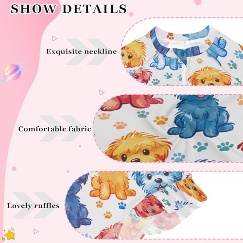 Kawaii Style Colorful Dog Cartoon Girls Long Sleeve Swimsuit Rash Guard One Piece Bathing Suits Zipper 3-12T4