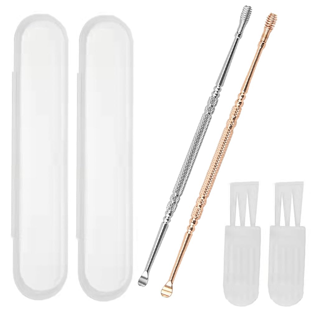 HUMJITUN 2 Sets Ear Wax Removal Tool - Stainless Steel Spiral Ear Pick - 2-in-1 Design - Non-Sterile - 2 Units