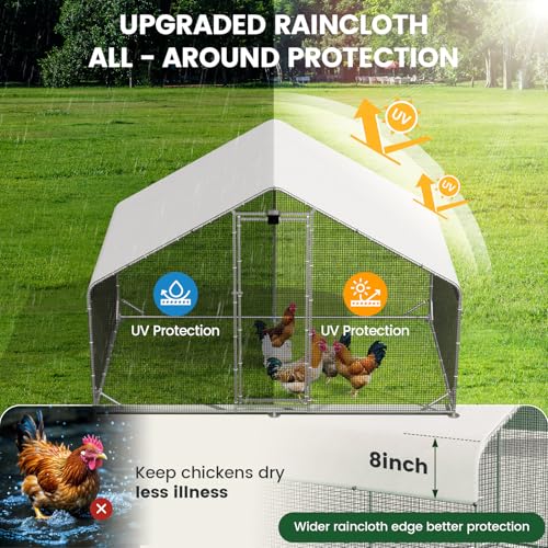 Image of Walk in Chicken Coop with Run, Large Metal Poultry Cage for Backyard