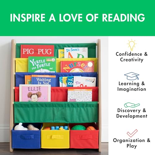 Image of Humble Crew Children's Bookcase Storage Rack with 4 Tiers, Children's Bookrack, Bookshelf, Primary