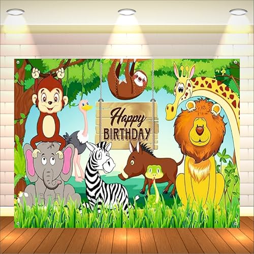 Image of Jungle Theme Birthday Backdrop 5x4 Ft | Backdrops for Decoration | Birthday Decoration Backdrop | Banner for Kids Theme Party
