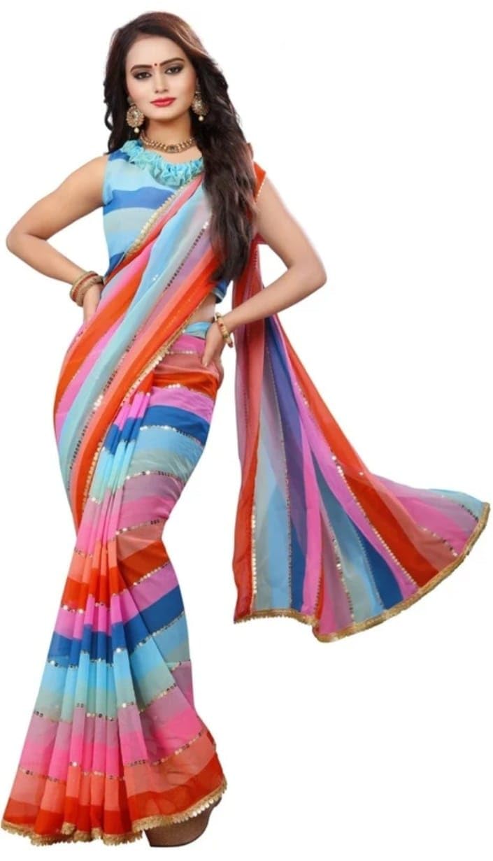 Zikigo Women's Soft Georgette Multicolor Digital Printed Saree with Sequin Embroidery & Unstitched Blouse Piece-picture-43