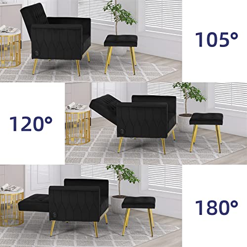 Sthouyn Modern Velvet Accent Chair Recliner Chair With Ottoman Usb Ports, Comfy Reading Lounge Chair For Living Room Bedroom, Button Tufted Adjustable Backrest And Pillow (Black) #TOP2
