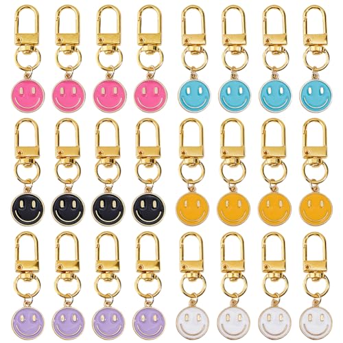 DICOSMETIC 24Pcs 6 Colors Smile Face Keychain Enamel Happy Expression Keychain New Class Key Chain Gift Cute Happy Face Keychains Bulk Car Key Ring Pendant for Backpack Purse
