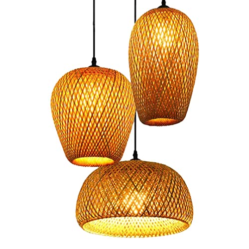 DUNMW Lámpara colgante de bambú tejida a mano Lámpara de techo Lámpara de techo Lámpara de techo Lámpara de estilo rural para comedor, sala de estar, restaurante, salón de té, estilo 1 Cover