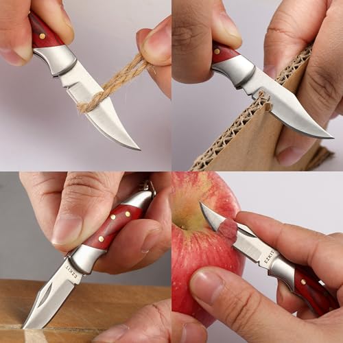 Image of Folding Pocket Knife with 1.5in D2 Stainless Steel and Wood Handle, 3.5in Total Length, Compact EDC Gear