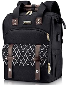 Kuosdaz Rucksack Damen, Schulrucksack Mädchen Teenager mit USB Ladeanschluss & Laptopfach, 15,6 Zoll Laptop , lässiger Tagesrucksack , Anti-Diebstahl für Arbeits Reise, Schwarz