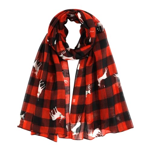 GoGou Weihnachtsschal Damen Winter Schals Damen Weihnachtsmotiv Accessoires Schal Geschenk für Mädchen Frauen,Rot