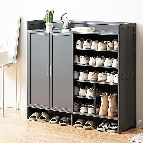 Organisateur de chaussures au design moderne avec étagère coulissante en bambou