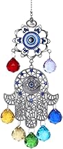 Chakra-Energie-Kristallkugel-Sonnenfänger zum Aufhängen am Fenster, Hamsa-Hand mit blauem Schutz vor dem bösen Blick, hängender Kristall-Sonnenfänger als Dekoration für Zuhause und den Garten