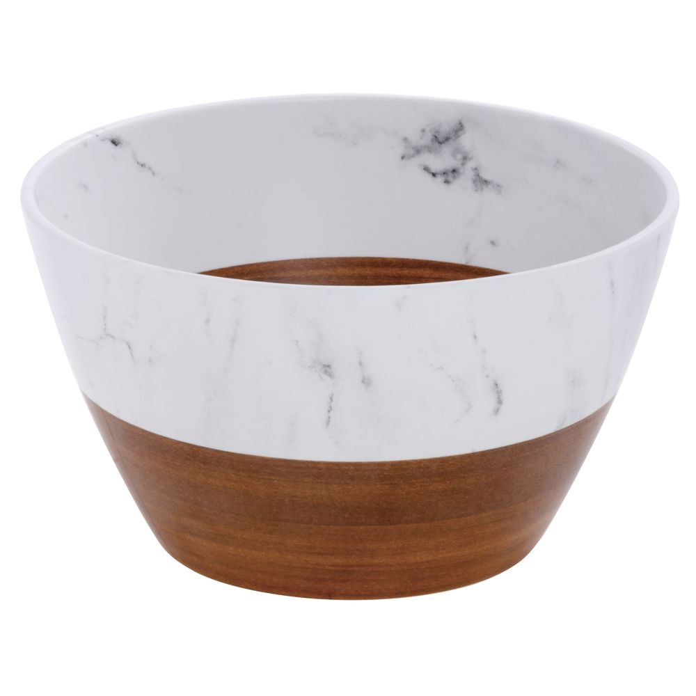 Serving Bowl Wood and Marble Look Melamine - 7"Dia x 4"H by HUBERT – Melamine, White, Model H0192-DK WD/MAR