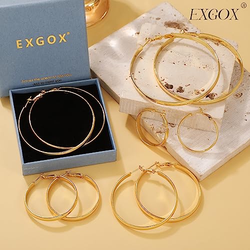 Exgox 5Mm Wide Gold Hoop Earrings For Women,Sterling Silver Hoop Earrings Large Silver Hoop Earrings Hypoallergenic Lightweight 14K Real Gold Plated Big Hoop Earrings For Women thumb #5