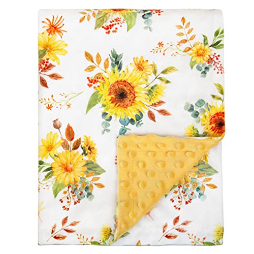 Boritar Baby Blanket+Baby Security Blanket For Girls Super Soft Double Layer Minky With Dotted Backing For Toddler Infant With Yellow Sunflowers Printed 30 X 40 Inch #TOP1