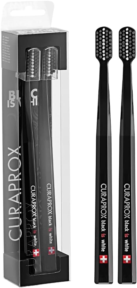 Curaprox Black Is White Ultra-Soft Toothbrushes - Pack of 2 I Gentle Cleaning for Sensitive Teeth & Gums I Ideal for Plaque Removal