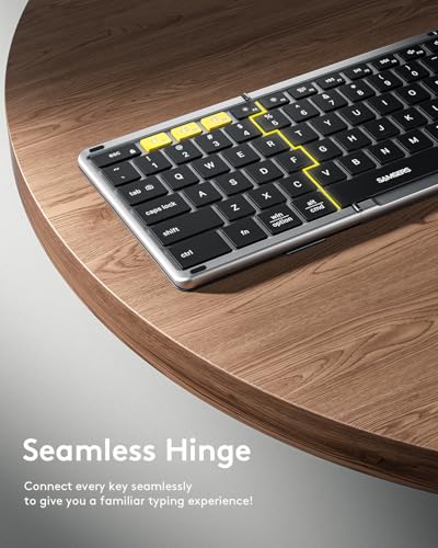 Image of Samsers Foldable Bluetooth Keyboard with Touchpad, Full-Size Wireless Folding Keyboard with Backlight, Portable Travel Keyboards for iOS Android Windows Mac OS, Support 3 Device(BT5.1 x 3), Gray