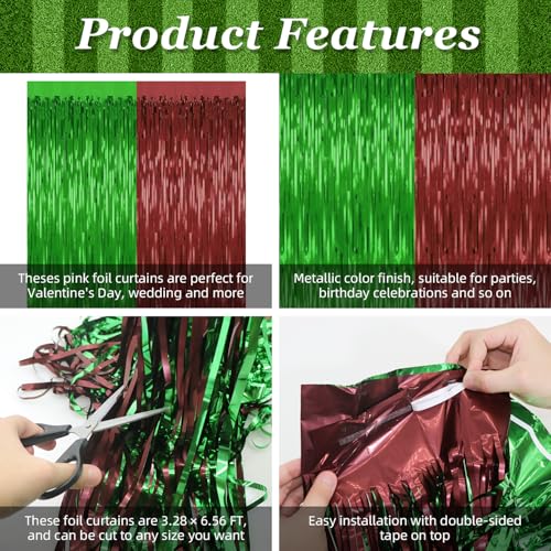 Image of 2 Pack Football Party Decorations,3.28 Ft x 6.56 Ft Football Tinsel Backdrop,Brown Green Foil Fringe Curtains Metallic Party Streamer Birthday Party Decorations Sports Background