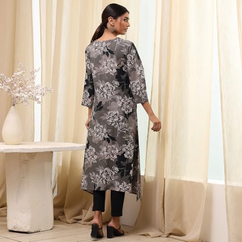 Image of BIBA Women Viscose Rayon Straight Fit Straight Printed Kurta