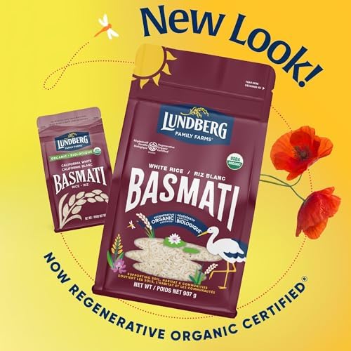 Lundberg Organic Basmati Rice - Regenerative Organic Certified Long Grain White Rice, Fluffy & Aromatic, Gluten Free, Resealable 907g Bag - 5