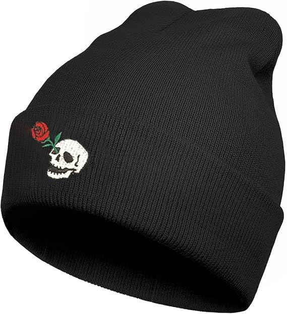 Funny Black Knit Beanie Hat Winter Embroidered Warm Cap for Men Women